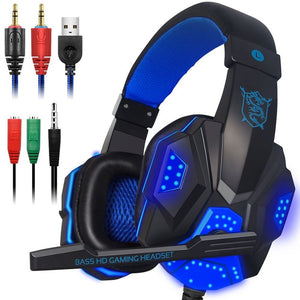 Stereo Surround Sound Over-Ear Gaming Headphones with Mic Noise Cancelling LED Lights