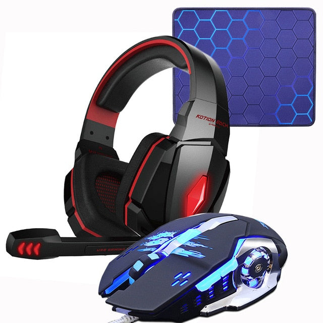 Wired Gaming Mouse 4000DPI +Bass Stereo Gamer Headphone+Gaming Mouse Pad