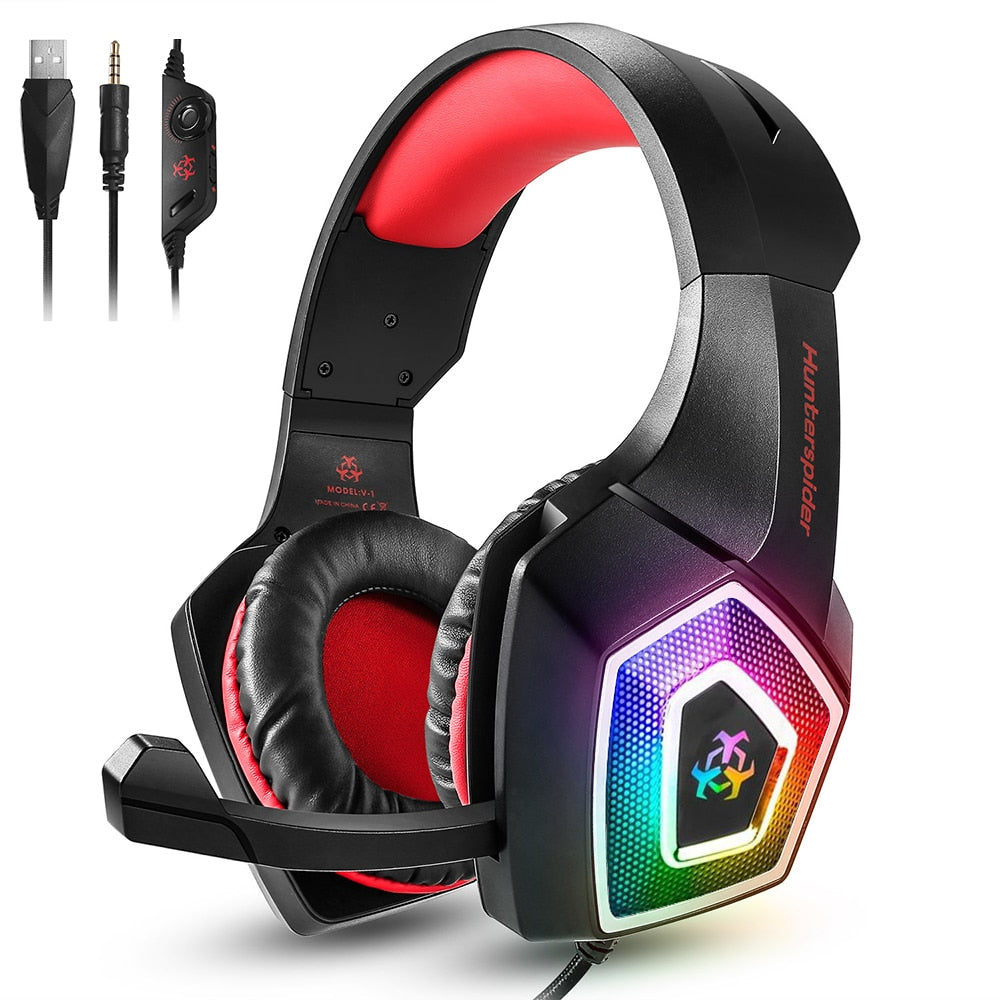 Gaming Headset Wired Control with Mic LED Light